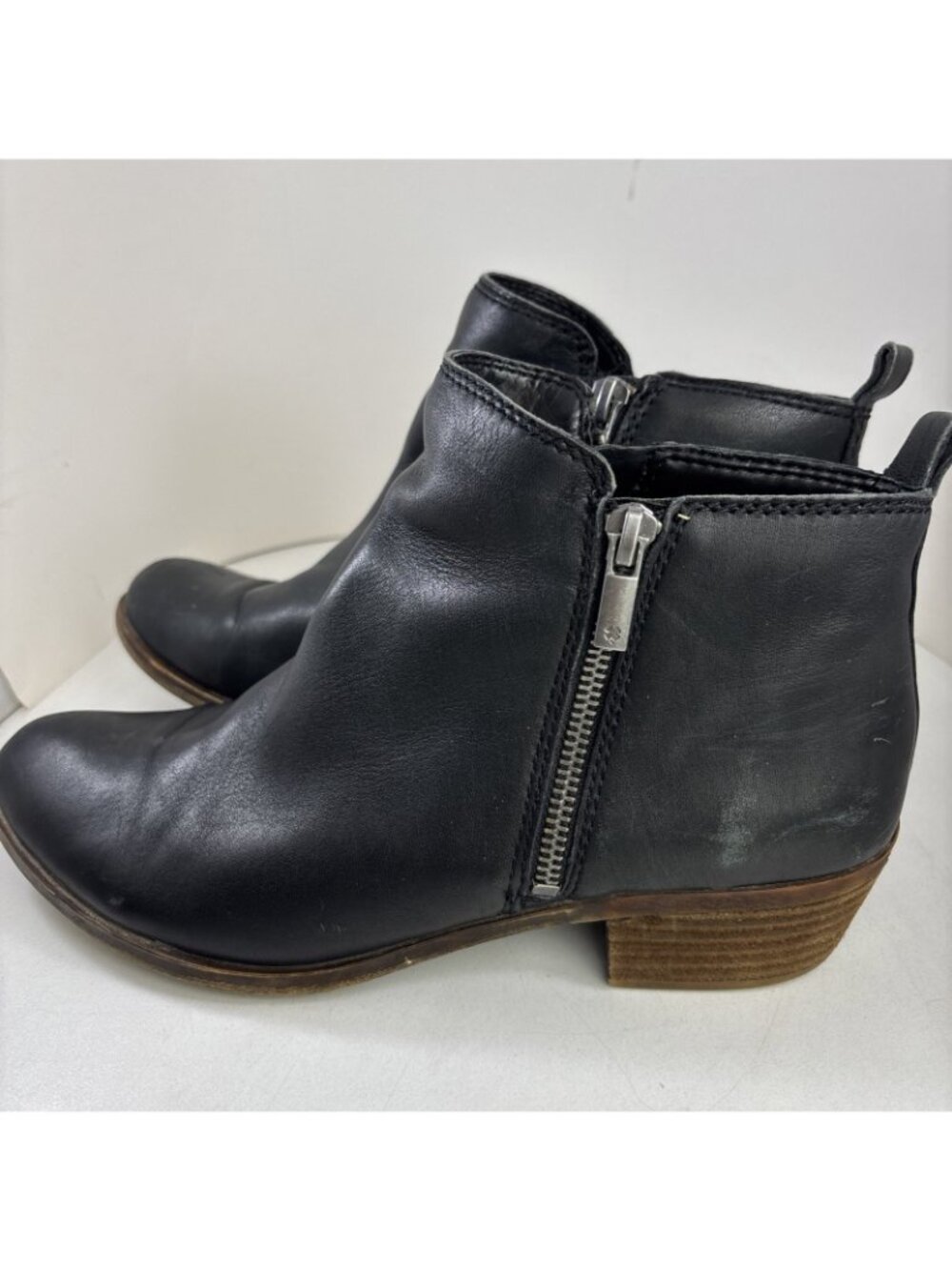 Lucky Brand Basel Black Leather Ankle Booty Shoes Womens Size 10 EU40 - Picture 3 of 7